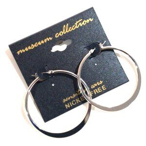 Elegant Silver Tone Hoop Design  Earrings -1.75-inch - Women's Fashion Jewelry